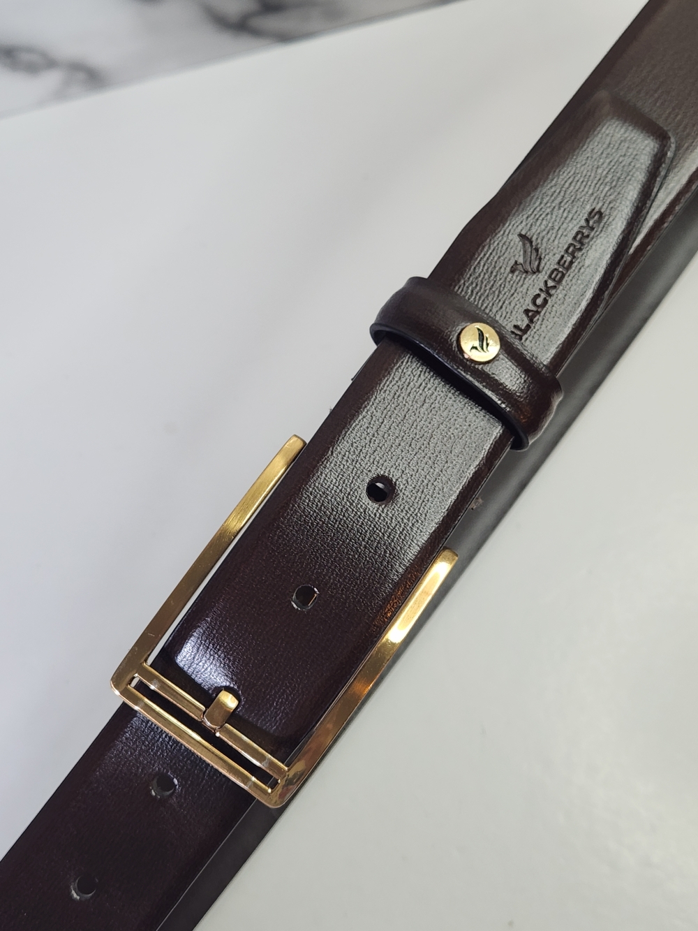 Genuine Leather Brown Leather Belt with Gold Buckle